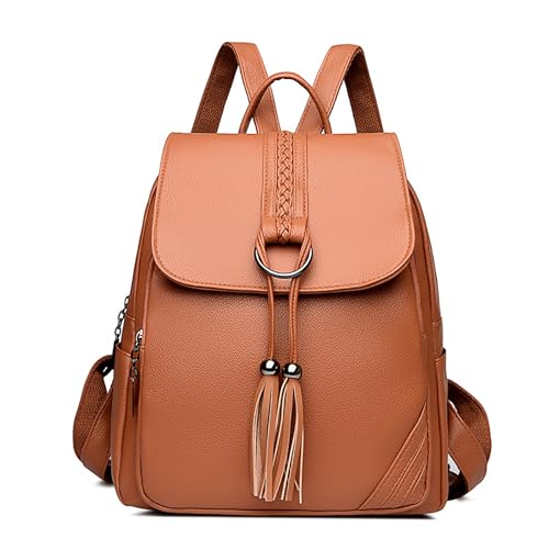 Women's Travel Backpack Leather Tassel Backpack Adjustable Shoulder Straps Casual Daypack Durable Bag Work Commute (Orange) - color: Orange