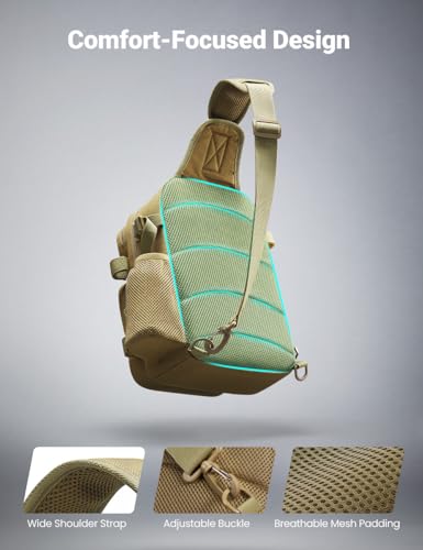 Piscifun Fishing Backpack Tackle Bag with 2 Rod Holders, Multi-Compartment Storage, MOLLE System, Water-Resistant Lightweight Outdoor Pack - color: Single Shoulder - Khaki, style: Standard