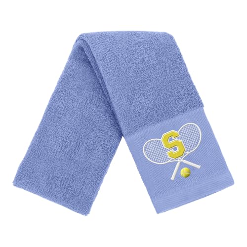 OXYEFEI Tennis Towel,Tennis Gift for Men, Women,Lovers,13”x 43” Cotton Embroidered Tennis Towels (Blue, Initial-S) - color: Blue, size: Initial-S