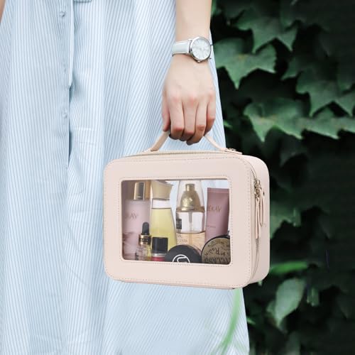 Travel Makeup Set Waterproof Transparent Cosmetic Bag and Toiletry Bag Makeup Brush case with Zipper Car Essentials for Women (Beige, L+M+SLIM) - color: Beige, size: L+M+Slim