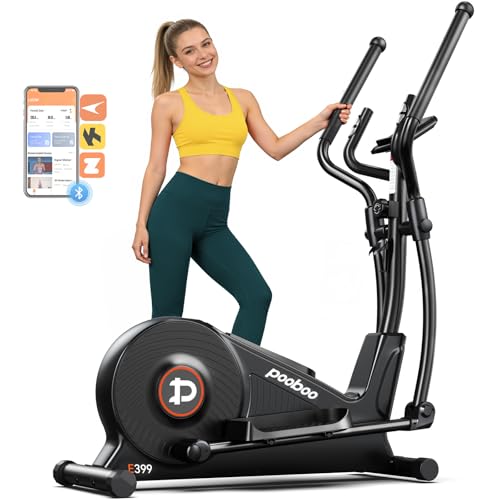 pooboo Elliptical Machine, Elliptical Exercise Machine with 16-Level Resistance&Quiet Magnetic Driving System, Elliptical Machine for Home with LCD Monitor - color: 15.5IN-Stride Black