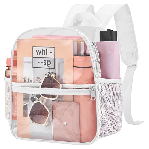 Clear Backpack for Stadium Events, 12x12x6 Small Clear Plastic bag with Reinforced Straps for Game Security Festival Concert - color: White