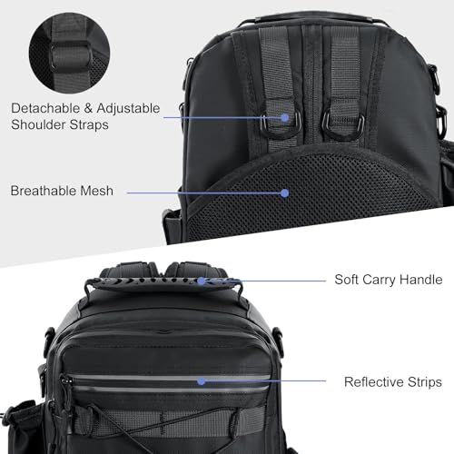MoKo Fishing Backpack Sling Bag with Rod & Gear Holder, Nylon Waterproof Fishing Tackle Storage Bag for Fishing - color: Black