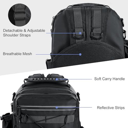 MoKo Fishing Backpack Sling Bag with Rod & Gear Holder, Nylon Waterproof Fishing Tackle Storage Bag for Fishing - color: Black