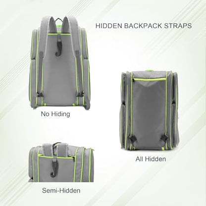 TILDOSAC Pickleball Bag - Large Paddle Bag for 4 Paddles & Accessories - Fence Hook, Extra Pockets, Shoe Compartment - color: Grey