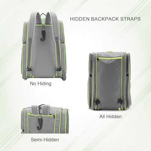TILDOSAC Pickleball Bag - Large Paddle Bag for 4 Paddles & Accessories - Fence Hook, Extra Pockets, Shoe Compartment - color: Grey