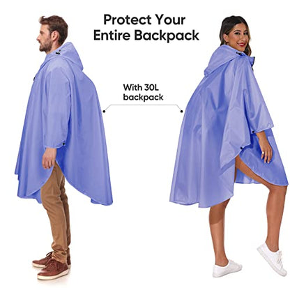 PTEROMY Hooded Rain Poncho for Adult with Pocket and Zipper, Waterproof Lightweight Raincoat for Men and Women - color: Purple