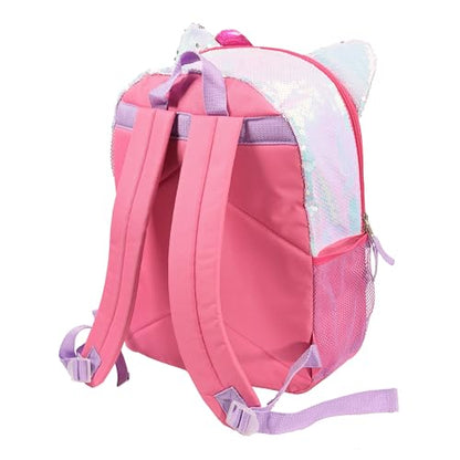 AI ACCESSORY INNOVATIONS Hello Kitty Girls 4 Piece Backpack Set, Iridescent Flip Sequin 16" School Bag with 3D Features, Front Zip Pocket, Pink & White - color: Pink Hk