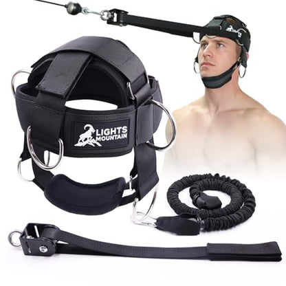 Adjustable Neck Harness with Pulley System & Resistance Bands – Multi-Directional Neck Weight Lifting Training for Strength, Stability & Posture – Padded Head Strap for Athletes & Fitness