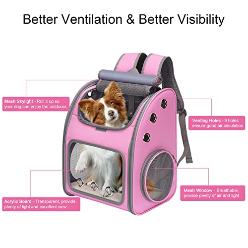 Expandable Cat Backpack Carrier, Portable Cat Backpack Up to 18 lbs | Airline Approved Pet Travel Carrier, Super Ventilated Design, Ideal for Traveling/Hiking /Camping, Pink - color: Pink-Standard