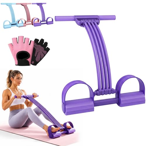 2026 Upgraded Pedal Resistance Bands with Handles, Multifunction Tension Rope, Elastic Yoga Resistance Band, Home Exercise Equipment for Full Body Workout, Yoga, Stretching - color: Purple