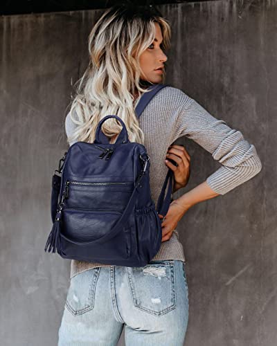 Uromee Travel Backpack Purse for Women Vegan Leather Ladies Fashion Tassel Shoulder Bag Convertible - color: 0243 Royal Blue