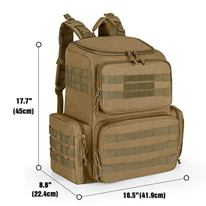 DSLEAF Tactical Range Pistol Backpack with 6 Pistol Cases, Gun Backpack with 9X Magazine Slots for Shooting and Hunting - color: Khaki