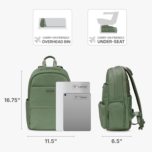 Traveler's Choice Iria 20L Backpack for Women, Water Resistant Travel Bag Daypack, Work, College, Business, Commuter, Green, Carry-on Laptop Backpack - color: Green
