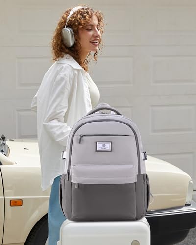 LOVEVOOK Laptop Backpack for Women Teens,College School Backpack with Tumbler Holder,15.6" Computer Bag,14 Pockets,Waterproof - color: Dark/Light Grey, size: 15.6inch