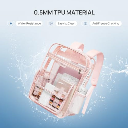 Telena Clear Backpack with Multi-pockets, Heavy Duty TPU Transparent Bag with Reinforced Straps, Large See Through Bookbag for College, Work - Pink - color: 2-pink