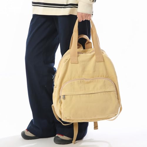 MaxxCloud Unisex Casual Canvas Laptop Backpack,Lightweight Work Daypack Travel Bag,Men Women Top Handle Rucksack - color: Khaki