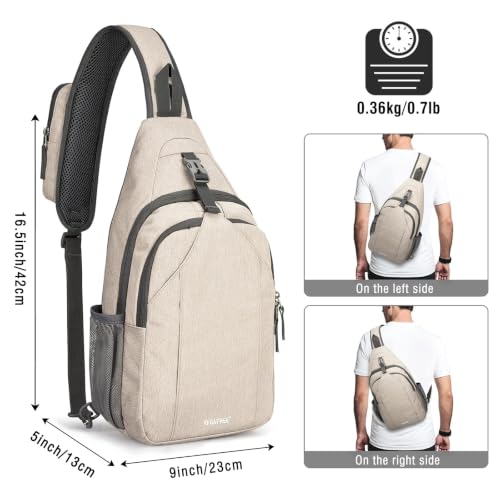 G4Free Sling Bag for Men and Women, RFID Blocking Crossbody Bag, Lightweight Sling Backpack for Travel, Hiking, Walking and Daily Use - color: Ivory/Tan