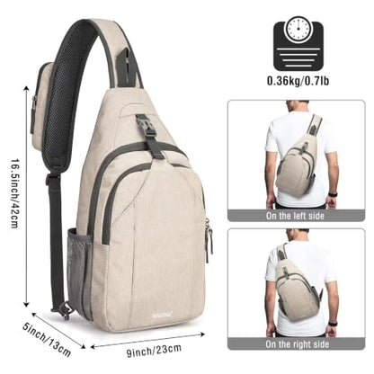 G4Free Sling Bag for Men and Women, RFID Blocking Crossbody Bag, Lightweight Sling Backpack for Travel, Hiking, Walking and Daily Use - color: Ivory/Tan