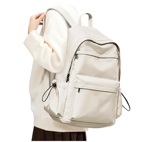 BJLFS Beige School Backpack for Girls Women Waterproof High School Book Bag Cute Backpack for Men Teens Boys, Lightweight Simple Middle School Back Pack Daypack - color: Beige