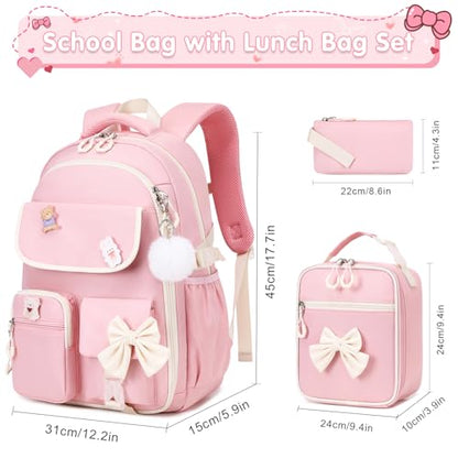 ACESAK Girls Backpack - 3PCS Backpack for Girls Cute School Backpacks for Girl Kindergarten Elementary Preschool Middle Kids School Bags with Lunch Box Pencil Case Set (Pink Beige) - color: Pink Beige
