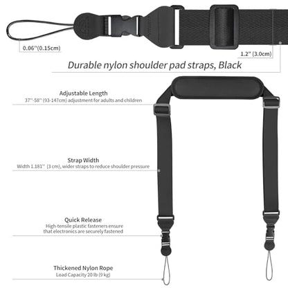 FIEIL Universal Shoulder Strap, Neoprene Padded Bag Strap with Double Adjustable Buckles, Replacement Comfortable Neck Lanyard for Camera, Cellphone Tablet,iPad, Laptop, Binocular, Luggage Bag(Black) - color: Black
