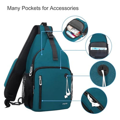 MOSISO Sling Backpack Bag, Crossbody Shoulder Bag Travel Hiking Daypack Chest Bag with Front Square Pocket&USB Charging Port - color: Teal Green