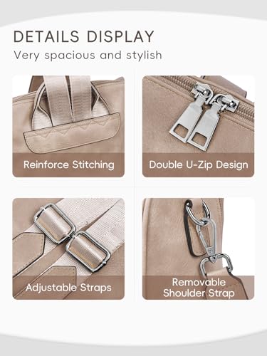 CLUCI Womens Backpack Purse PU Leather Anti-theft Fashion Designer Travel Bag Ladies Shoulder Bags | Purse - color: Top Zip-2 Apricot