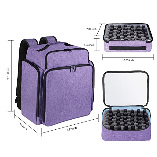 Nail Polish Organizer Backpack Holds 108 Bottles(15ml - 0.5 fl.oz) and a Nail Lamp, with 3 Removable Storage bag for Nail Tech(Purple)