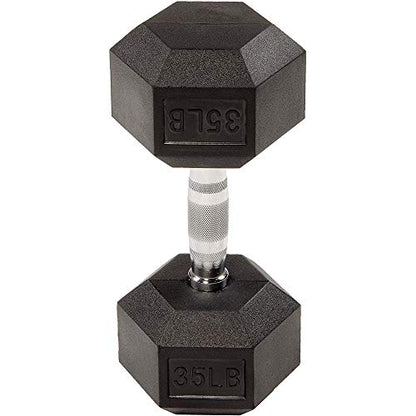 Rubber Encased Hex Weights Dumbbells Set of 5 – 50 lb Pair | Cast Iron Hand Weights with Anti-Slip Grip for Home Gym Strength Training - size: 35 lbs Single