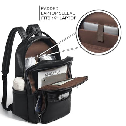 LATMAP Backpack Purse for Women Men Faux Leather Backpack, Travel Work Laptop Back Pack Teacher Bookbag fits 15.6" Laptop, Black - color: Style2-black1