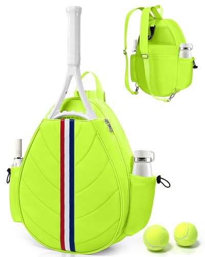 Tennis Bag, Water Resistant Tennis Backpack for Women Men, Quilted Crossbody Sling Design for Tennis, Pickleball, Badminton Rackets - color: Chartreuse