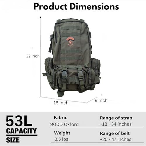 Hunter3 53L Backpack – Waterproof 900D Oxford Material with Molle System, Heavy Duty Outdoor Bag (Army Green) - color: Army Green