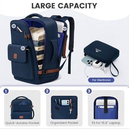 MATEIN Personal Item Travel Backpack, Lightweight Frontier Personal Item Bag with Shoe Compartment 15.6 inch Water Resistant Travel Laptop Backpack Airline Approved Underseat Backpacks for Women, Blue - color: Blue