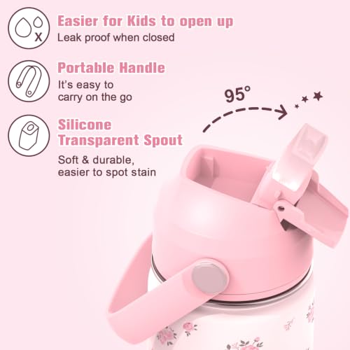 Bevalsa Backpack for Girls, School Bookbag Teen Girls Backpack Set with 14oz Insulated Water Bottle Stainless Steel, Lunch Bag & Pencial Case for Kids Elementary Middle Student (Pink Floral) - color: Pink Flower