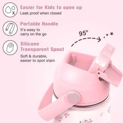 Bevalsa Backpack for Girls, School Bookbag Teen Girls Backpack Set with 14oz Insulated Water Bottle Stainless Steel, Lunch Bag & Pencial Case for Kids Elementary Middle Student (Pink Floral) - color: Pink Flower