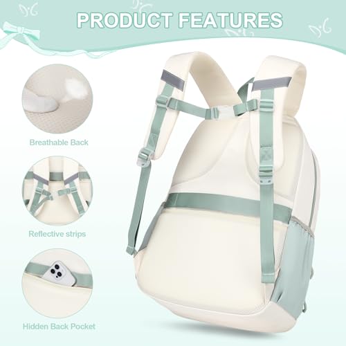 DIGOBAY Backpack for Girls, 3PCS Girls Backpack for School with Lunch Bag Pencil Case, Cute Kids Teens Bookbag for Kindergarten Elementary Preschool Middle School - color: Beige-bean Green