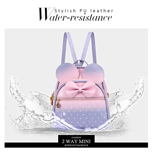 KL928 Girls Mini Backpack Bowknot Polka Dot Cute Small Daypacks Convertible Shoulder Bag Purse for Women - color: Pink#light Purple