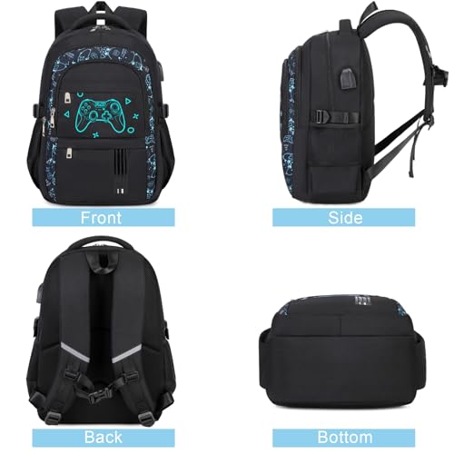 ACESAK Boys Backpack - 3PCS Cool Luminous Backpack for Boys School Backpacks for Kids Kindergarten Elementary Preschool Middle School Bags with Lunch Box Pencil Case Set (Black Game Console) - color: Black Game Console