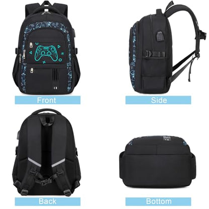 ACESAK Boys Backpack - 3PCS Cool Luminous Backpack for Boys School Backpacks for Kids Kindergarten Elementary Preschool Middle School Bags with Lunch Box Pencil Case Set (Black Game Console) - color: Black Game Console