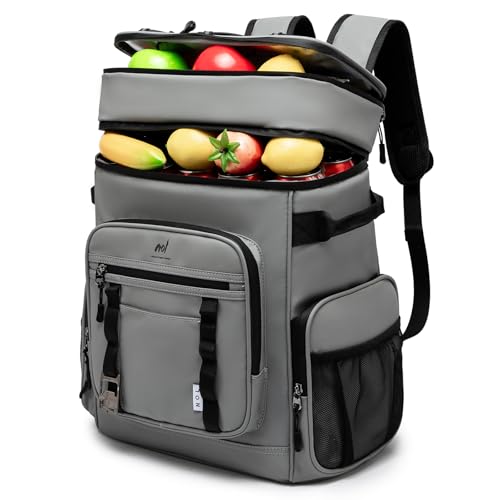 NOL Natural Organic Lifestyle Double Deck Large Waterproof Insulated Cooler Backpack for Men & Women, 32L/57 Cans Leak Proof Cooler Lunch Backpack for Camping, Hiking, Fishing, Picnic, Outdoor - color: Light Gray