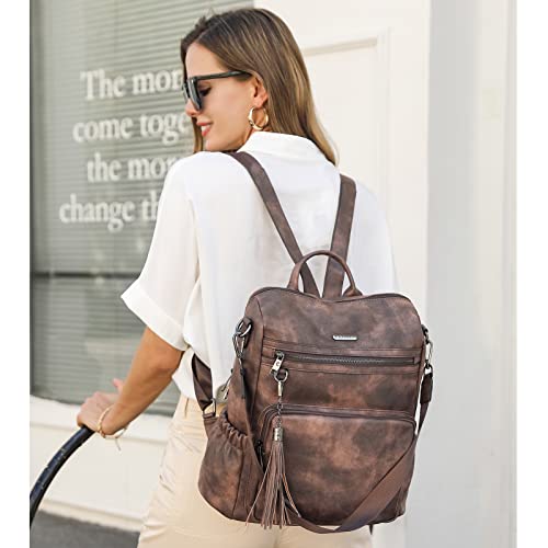 CLUCI Backpack Purse for Women Large Leather Travel Backpack Work Fashion Ladies Casual Daypack with Tassel Two-Tone Coffee - color: Two-tone Coffee
