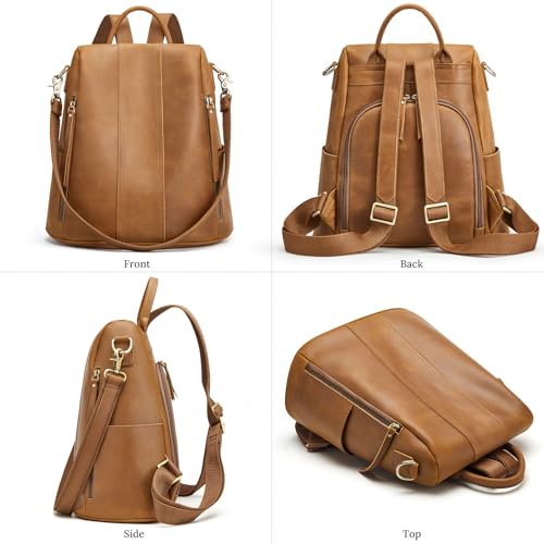 S-ZONE Leather Backpack Purses for Women Antitheft Rucksack Shoulder Bag Medium - color: 3-light Brown