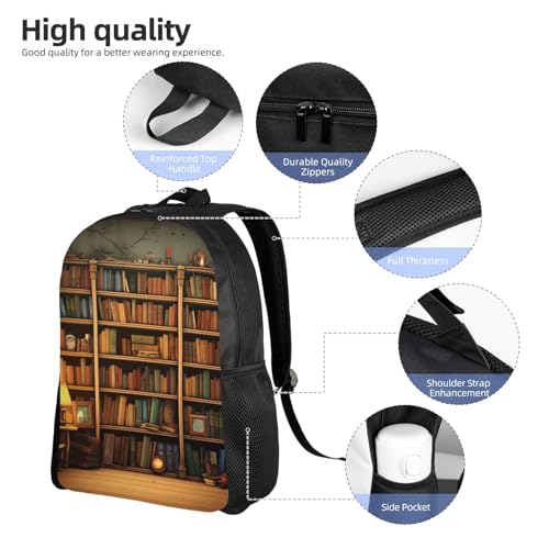 Retro Bookshelf Laptop Backpack for Men Women College Backpacks Water-resistant Lightweight Travel Bag Business Rucksack Large Capacity Hiking Daypack Bookbag Gift