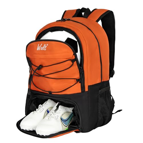WOLT Soccer Backpack Soccer Bag with Ball Holder & Shoes Compartment, Sport Equipment Bags For Football, Basketball, Volleyball, Gym - color: Orange