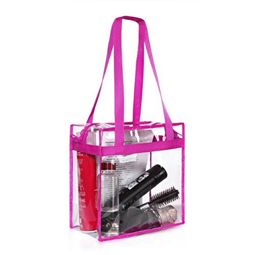 BAGAIL Clear Bags 12x6x12 Stadium Approved Clear Tote Bag with Zipper Closure Crossbody Shoulder Bag with Adjustable Strap - color: Fushcia