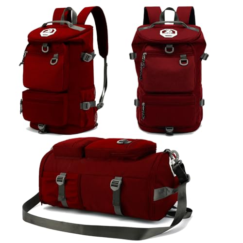Solid color gym duffel bag backpack, wrestling bag,with shoe compartment, 4 kinds of back method waterproof travel sports walking laptop Lightweight (B-Magenta Red) - color: B-Magenta Red