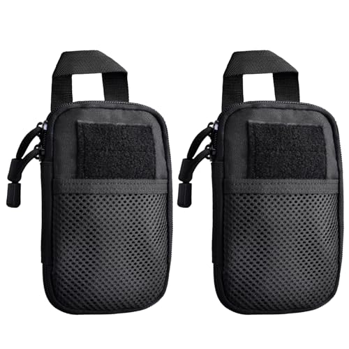 Azarxis Molle Pouches, Tactical Compact EDC Small Utility Pouch Waist Bags Sundries Storage Admin Organize Gear Gadget for Military Backpack - color: #06 Black - 7.09"x5.51" - 2 Pack