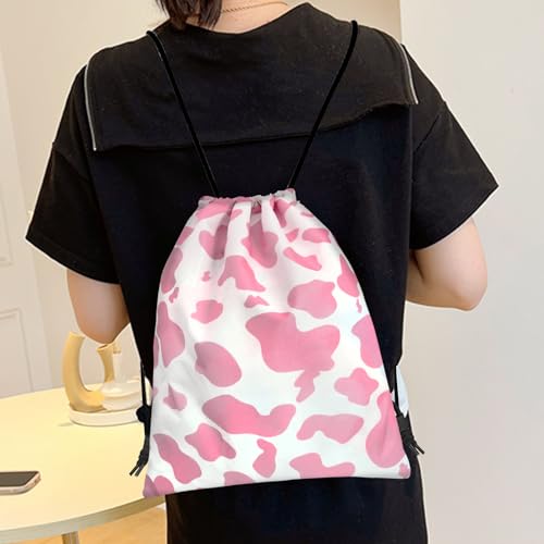 Drawstring Backpack Draw String Bag Sports Gym Bags Waterproof Cute Aesthetic Sackpack for Unisex Women Sports Beach Travel(13"×17")-Pink Cow - color: Z7-pink Cow