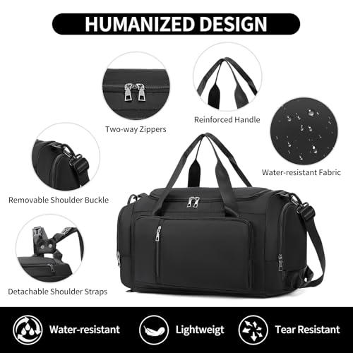Gym Bags for Women Sports Backpack with Shoe Compartment & Wet Pocket Duffel Bag Carry On Weekender Bag Fitness Travel - color: Black